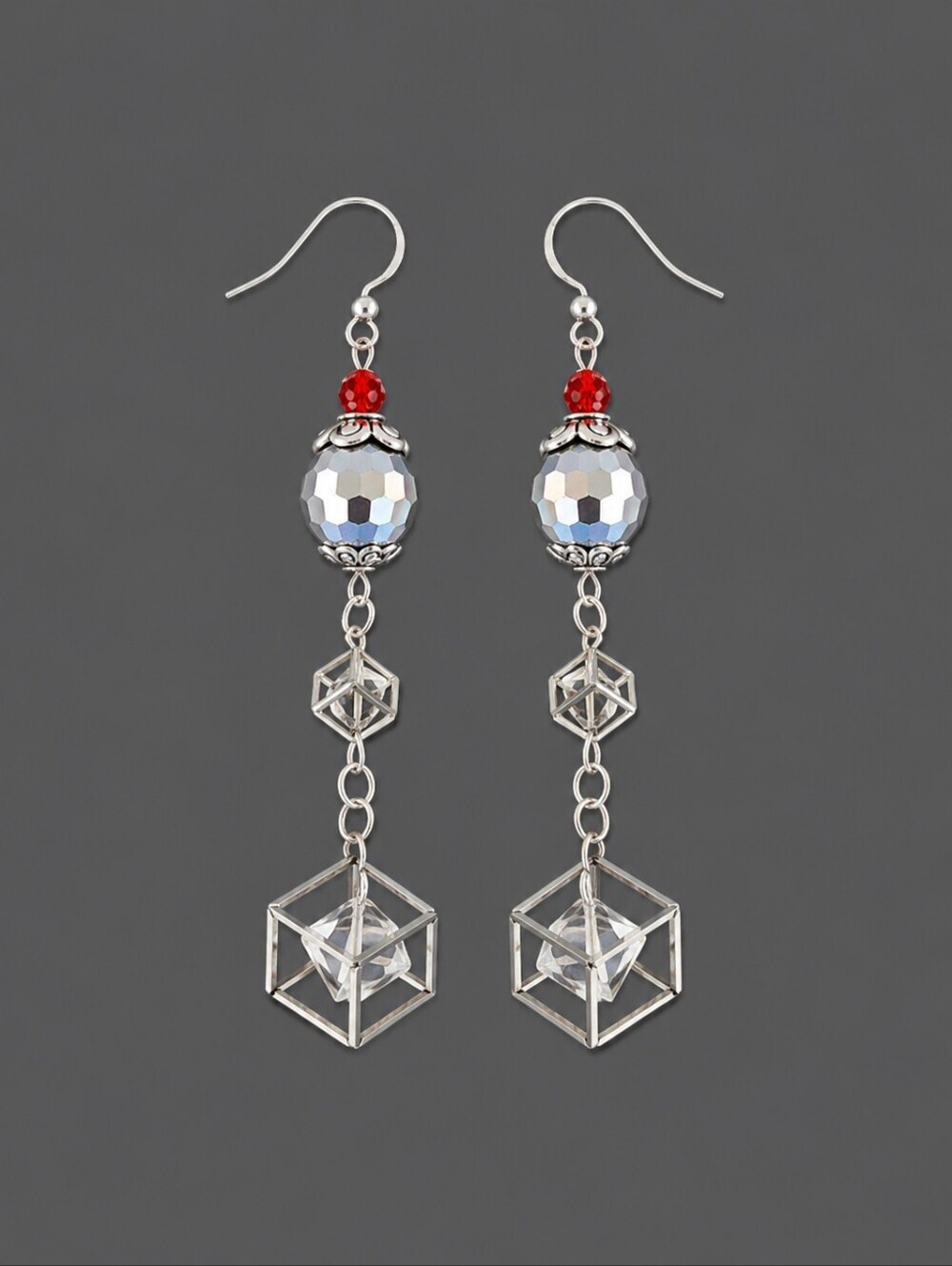 HANDMADE Extra Long Disco Cage Beaded Dangle Hook Earrings